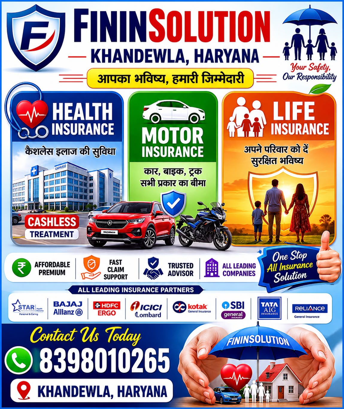 Fininsolution insurance services — Health, Motor and Life insurance with cashless treatment, affordable premium and fast claim support